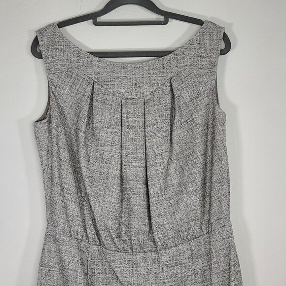 Escada New Wool Silk Blend Gray Tweed Sleeveless‎ Pleated Bodice Sheath Dress 38 - Picture 2 of 11